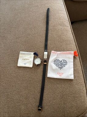 KEEP Collective Black Leather Watch Strap with Rose Gold Accents